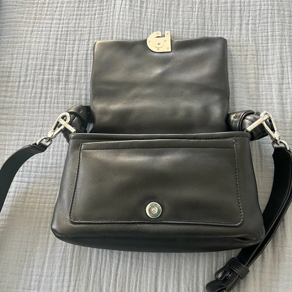 Cole Haan Black Quilted Leather Crossbody Bag with CH Logo